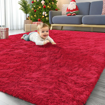 Picture of OLANLY 5x7 Machine Washable Large Area Rugs for Living Room, Bedroom, Soft Fluffy Shaggy Bedside Rug, Indoor Floor Carpet for Kids Girls and Boys, Dorms, Nursery, Home Decor Aesthetic, Red