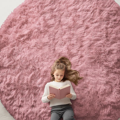 Picture of OLANLY Pale Pink Round Rugs for Bedroom - Machine Washable, 9x9 Feet Circle Area Rugs for Living Room, Soft and Fluffy Shaggy Carpet for Teen Girls and Boys, Dorms, Nursery Rooms, Home Decor Aesthetic