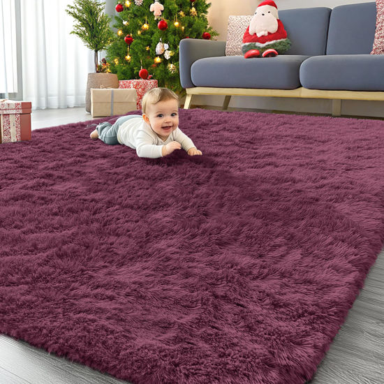Picture of OLANLY 6x9 Machine Washable Large Area Rugs for Living Room, Bedroom, Soft Fluffy Shaggy Bedside Rug, Indoor Floor Carpet for Kids Girls and Boys, Dorms, Nursery, Home Decor Aesthetic, Burgundy