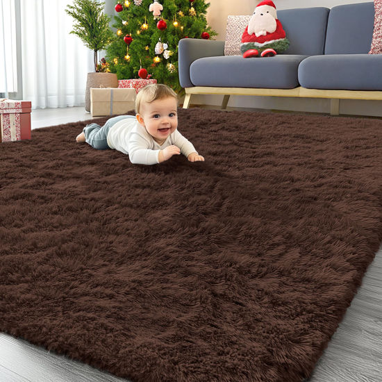 Picture of OLANLY 5x7 Machine Washable Large Area Rugs for Living Room, Bedroom, Soft Fluffy Shaggy Bedside Rug, Indoor Floor Carpet for Kids Girls and Boys, Dorms, Nursery, Home Decor Aesthetic, Coffee