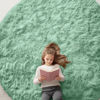 Picture of OLANLY Mint Green Round Rugs for Bedroom - Machine Washable, 8x8 Feet Circle Area Rugs for Living Room, Soft and Fluffy Shaggy Carpet for Teen Girl and Boys, Dorms, Nursery Rooms, Home Decor Aesthetic