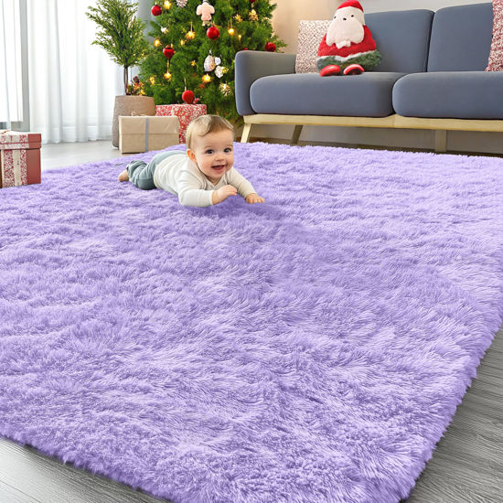 Picture of OLANLY 6x9 Machine Washable Large Area Rugs for Living Room, Bedroom, Soft Fluffy Shaggy Bedside Rug, Indoor Floor Carpet for Kids Girls and Boys, Dorms, Nursery, Home Decor Aesthetic, Light Purple