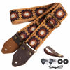 Picture of Nefelibata Guitar Strap,Crazy Horse Leather Jacquard Embroidery Cotton Guitar Straps for Bass, Electric & Acoustic, Best Gifts for Guitarists(Sunflower Yellow Embroidery)