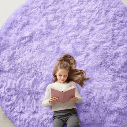 Picture of OLANLY Grey Round Rugs for Bedroom - Machine Washable, 8x8 Feet Circle Area Rugs for Living Room, Soft and Fluffy Shaggy Carpet for Teen Girls and Boys, Dorms, Nursery Rooms, Home Decor Aesthetic