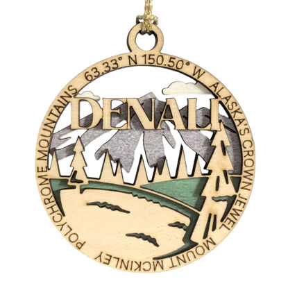 Picture of Denali National Park 3" Wood Ornament - Alaska's Crown Jewel Christmas Decoration, Handcrafted 2-Layer Laser Cut Design