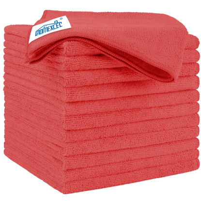 Picture of HOMEXCEL Red Microfiber Cleaning Cloths 12 Pack, 12.5 x 12.5 Inch Microfiber Towel for Cars, Ultra Absorbent Cleaning Rags, Lint Free Cleaning Towels for Household, Kitchen, Window, and Car