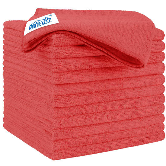 Picture of HOMEXCEL Red Microfiber Cleaning Cloths 12 Pack, 12.5 x 12.5 Inch Microfiber Towel for Cars, Ultra Absorbent Cleaning Rags, Lint Free Cleaning Towels for Household, Kitchen, Window, and Car