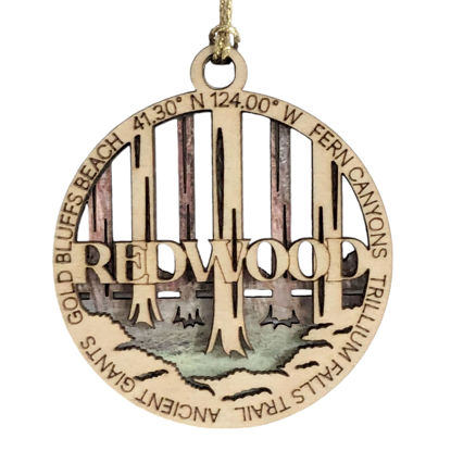 Picture of Redwood National Park Ornament - Handcrafted Wood Christmas Decoration, Laser Cut 3" Round with Forest Scene