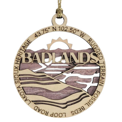 Picture of Badlands National Park Scene - 3" Wooden Christmas Ornament, Fossil Beds, Lakota Sioux Heritage, Handcrafted in Oregon