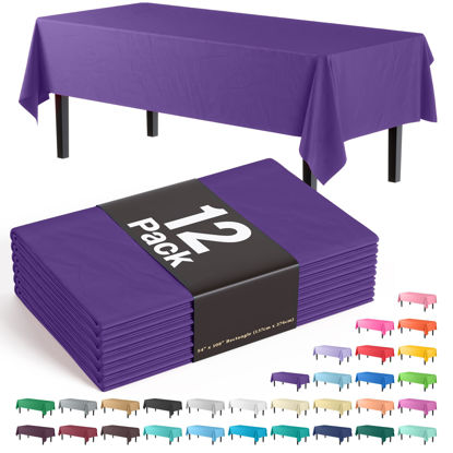 Picture of Exquisite 12-Pack Premium Plastic Tablecloth 54in. x 108in. Rectangle Table Cover - Purple