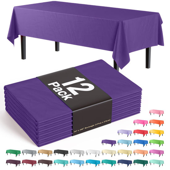 Picture of Exquisite 12-Pack Premium Plastic Tablecloth 54in. x 108in. Rectangle Table Cover - Purple