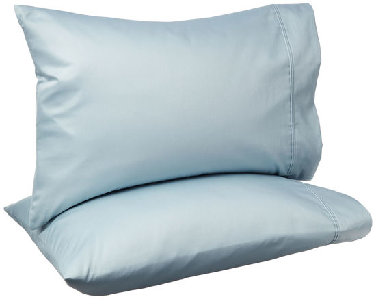 Picture of Amazon Basics 400 Thread Count Cotton Pillow Case, Standard, Set of 2, 30" L x 20" W, Smoke Blue