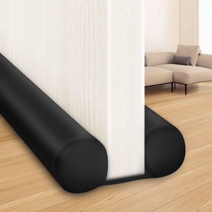 Picture of MAXTID Twin Door Draft Blocker Seal Large Door Gap Noise Under Door Draft Stopper for Bottom Door Sweep Sounfproofing Adjustable 38" Black
