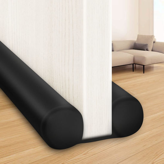 Picture of MAXTID Twin Door Draft Blocker Seal Large Door Gap Noise Under Door Draft Stopper for Bottom Door Sweep Sounfproofing Adjustable 38" Black