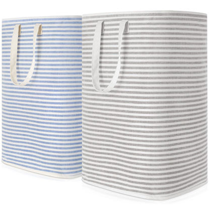 Picture of Lifewit 2 Pack Laundry Hamper Large Collapsible Laundry Basket, Freestanding Waterproof Cloth Hamper with Easy Carry Handles in Laundry Room Bedroom Bathroom College Dorm for Adult, Grey&Blue, 2 x 80L