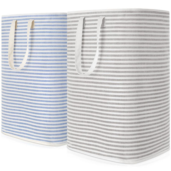 Picture of Lifewit 2 Pack Laundry Hamper Large Collapsible Laundry Basket, Freestanding Waterproof Cloth Hamper with Easy Carry Handles in Laundry Room Bedroom Bathroom College Dorm for Adult, Grey&Blue, 2 x 80L