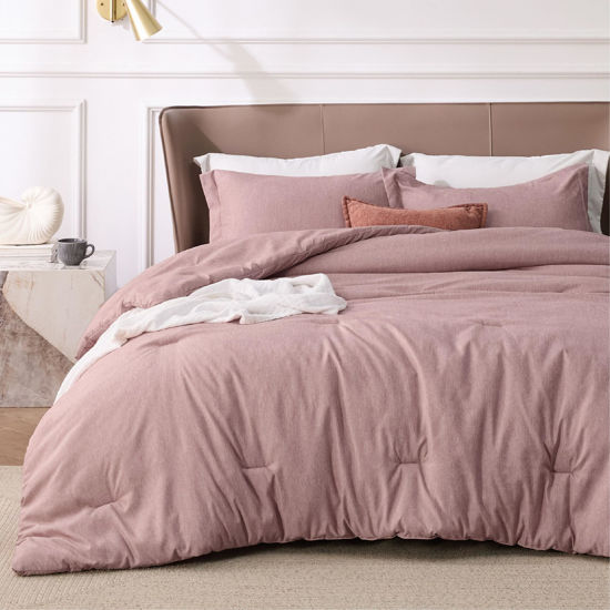 Picture of Bedsure Twin/Twin XL Comforter Set Dorm Bedding - Dusty Rose Twin Extra Long Comforter, Soft Bedding for College, Cationic Dyed Bedding Set, 1 Comforter (68"x88") and 1 Pillow Sham (20"x26"+2")