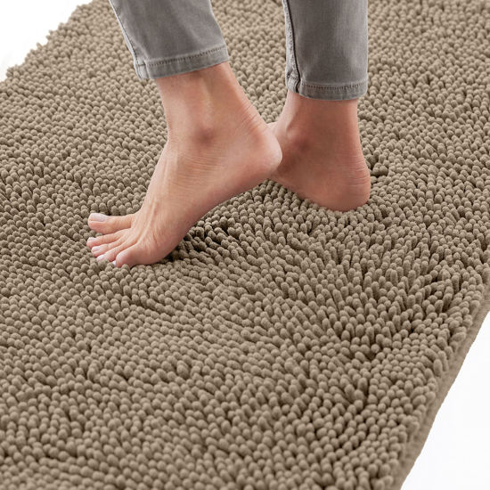 Picture of Gorilla Grip Bath Rug Mat 48x17, Thick Soft Absorbent Chenille, Rubber Backing Quick Dry Microfiber Mats, Machine Washable Rugs for Shower Floor, Bathroom Runner Bathmat Accessories Decor, Beige