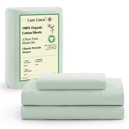 Picture of LANE LINEN 100% Organic Cotton Twin Bed Sheet Set, 3 Pc Twin Size Bed Sheets, Soft & Breathable Twin Sheet Set Boys, Hotel Style Bedding Sheets & Pillowcases, 15" Deep Twin Fitted Sheet - Cool Blue