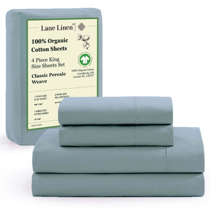 Picture of LANE LINEN Sheets for King Size Bed - 4Pc 100% Organic Cotton King Size Sheets Set, Soft Percale Sheets, Breathable King Bed Sheets, Luxury Hotel Sheets, 15" Deep Pocket King Sheet Set - French Blue