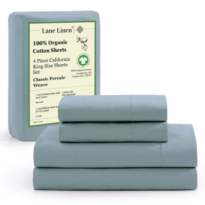 Picture of LANE LINEN 100% Organic Cotton California King Sheets Set, 4-Piece Pure Organic Cotton Long Staple Percale Weave Soft Bedding Sheets for Bed, Breathable, Fits Mattress Upto 15" Deep - French Blue