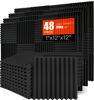 Picture of Acoustic Foam Panels 48 Pack - 1" x 12"x 12" High Density Soundproofing Wedges for Wall, Noise Absorbing and Sound-Damping, Quick-Recovery, Fire-Resistant - Perfect for Studio, Office, Gaming Room