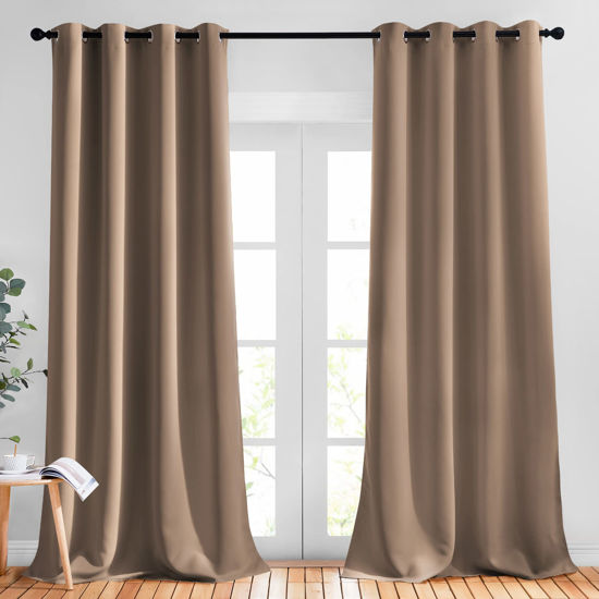 Picture of NICETOWN Light Reducing Grommet Curtains - (W52 x L120, Cappuccino, 2 Pieces) Tripe Woven Textured Soft Curtain Panels for Living Room Large Window Drapes