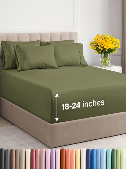 Picture of Extra Deep Queen Sheet Set - 6 Piece Breathable & Cooling Sheets - Hotel Luxury Bed Sheets Set - Easy & Secure Fit - Soft, Wrinkle Free & Comfy Sheets Set - Sage Green Sheet Set w/Extra Deep Pockets