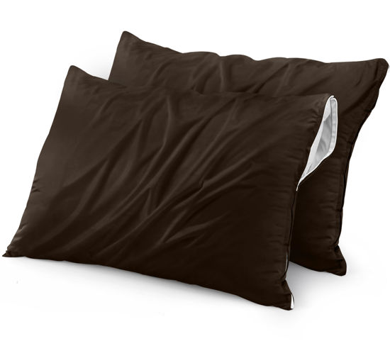 Picture of Utopia Bedding Waterproof Zippered Pillow Encasement (2 Pack) King Brown - Bed Bug Proof Pillow Encasement 20 x 38 Inches