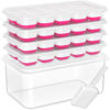 Picture of DOQAUS Ice Cube Tray with Lid and Bin, 4 Pack Silicone Plastic Ice Cubes Trays for Freezer with Box/Container, Stackable with Storage Iced Bucket Kits, Scoop, for Baby Food, Cocktail, Coffee
