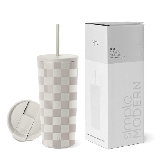 Picture of Simple Modern Insulated Tumbler with Lid and Straw | Iced Coffee Cup Reusable Stainless Steel Water Bottle Travel Mug | Gifts for Women Men Her Him | Classic Collection | 20oz | Checkmate