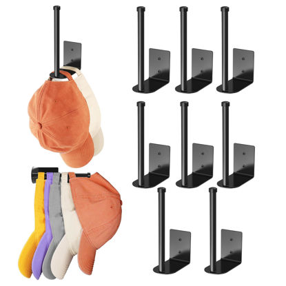 Picture of Durmmur 8 Pack Hat Racks for Baseball Caps, Stainless Steel Hat Organizer for Baseball Cap, Hat Holder Storage Organizer, Hat Hanger Strong Adhesive/Wall Drilled for Door, Bedroom, Closet(Black 6 in)