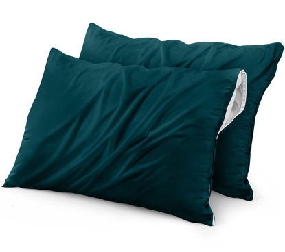Picture of Utopia Bedding Waterproof Pillow Protector Zippered (2 Pack) Queen Teal - Bed Bug Proof Pillow Encasement 20 x 28 Inches