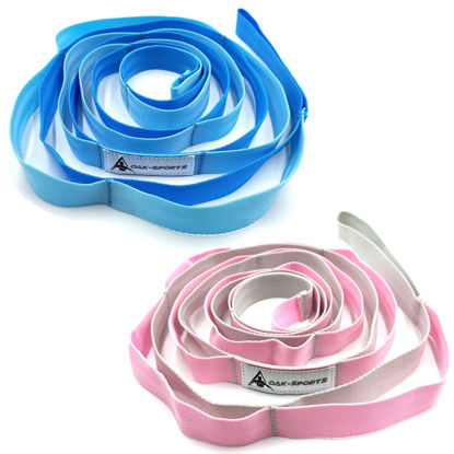 Picture of Stretching Strap Yoga Strap with Loops, Stretch Straps for Physical Therapy, Non-Elastic Exercise Strap for Pilates, Dance and Gymnastics with Workout Guide (Blue/Light Blue+Pink/Light Gray)