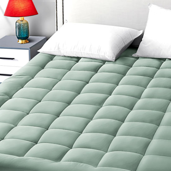 Picture of EASELAND Full Size Mattress Pad Pillow Top Mattress Cover Quilted Fitted Mattress Protector 8-21" Deep Pocket Cooling Mattress Topper (54x75 Inches, Pale Aqua)