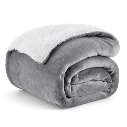 Picture of Bedsure Sherpa Fleece Throw Blanket Twin Size for Couch - Thick and Warm, Soft Fuzzy Plush Blanke for Winter, Grey, 60x80 Inches