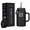 Picture of IRON FLASK Co-Pilot Insulated Mug w/Straw & Flip Cap Lids - Cup Holder Bottle for Hot, Cold Drink - Leak-Proof - Water, Coffee Portable Travel Mug - Black, 50 Oz