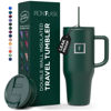 Picture of IRON °FLASK Co-Pilot Insulated Mug w/Straw & Flip Cap Lids - Cup Holder Bottle for Hot, Cold Drink - Leak-Proof - Water, Coffee Portable Travel Mug - Dark Pine, 32 Oz