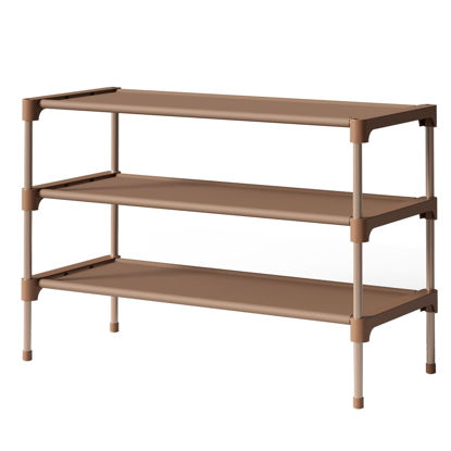 Picture of Kitsure Shoe Rack - Premium Non-Woven Shoe Rack Shelf, Shoe Organizer for Closet, Entryway, Garage & Corridor, Sturdy & Durable Long Stackable Shoe Shelves, Medium, Brown