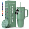 Picture of IRON °FLASK Co-Pilot Insulated Mug w/Straw & Flip Cap Lids - Cup Holder Bottle for Hot, Cold Drink - Leak-Proof- Water, Coffee Portable Travel Tumbler - Sage, 40 Oz