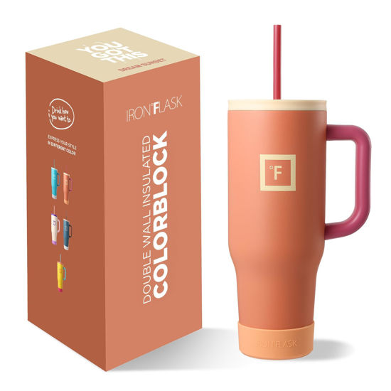 Picture of IRON °FLASK Co-Pilot Insulated Mug w/Boot, Straw & Flip Cap Lids - Cup Holder Bottle for Hot, Cold Drink - Leak-Proof - Water, Coffee Portable Travel Mug - Dream Sunset, 40 Oz