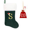 Picture of Eoocan 20 Inches Monogram Christmas Stockings Green Velvet with White Super Soft Plush Cuff Embroidered Xmas Stocking Classic Personalized Stocking Decoration for Family Holiday Season Decor(Letter S)