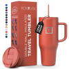 Picture of IRON °FLASK Co-Pilot Insulated Mug w/Straw & Flip Cap Lids - Cup Holder Bottle for Hot, Cold Drink - Leak-Proof- Water, Coffee Portable Travel Tumbler - Rusty Red, 40 Oz