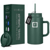 Picture of IRON FLASK Co-Pilot Insulated Mug w/Straw & Flip Cap Lids - Cup Holder Bottle for Hot, Cold Drink - Leak-Proof - Water, Coffee Portable Travel Mug - Dark Pine, 50 Oz
