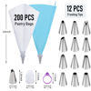 Picture of 200Pcs Piping Bags and Tips Set, 12 Inch Pastry Bags, Cakes Decorating Kit Supplies, Icing Bags Disposable with 1 Reusable Piping Bags, 12 Frosting Tips, 2 Couplers, 2 Bag Ties