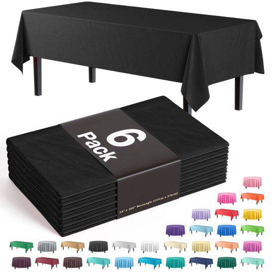 Picture of Exquisite 6-Pack Premium Plastic Tablecloth 54in. x 108in. Rectangle Plastic Table Cover - Black