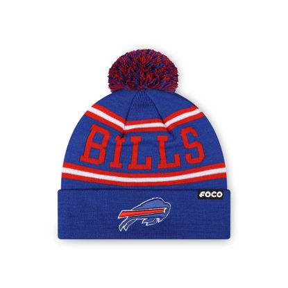 Picture of FOCO Buffalo Bills NFL Logo Stripe Pom Beanie Hat, Team Color