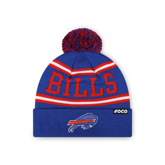 Picture of FOCO Buffalo Bills NFL Logo Stripe Pom Beanie Hat, Team Color