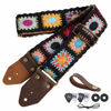 Picture of Nefelibata Guitar Strap,Crazy Horse Leather Jacquard Embroidery Cotton Guitar Straps for Bass, Electric & Acoustic, Best Gifts for Guitarists(Sunflower Black Embroidery)