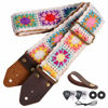 Picture of Nefelibata Guitar Strap,Crazy Horse Leather Jacquard Embroidery Cotton Guitar Straps for Bass, Electric & Acoustic, Best Gifts for Guitarists(Sunflower White Embroidery)